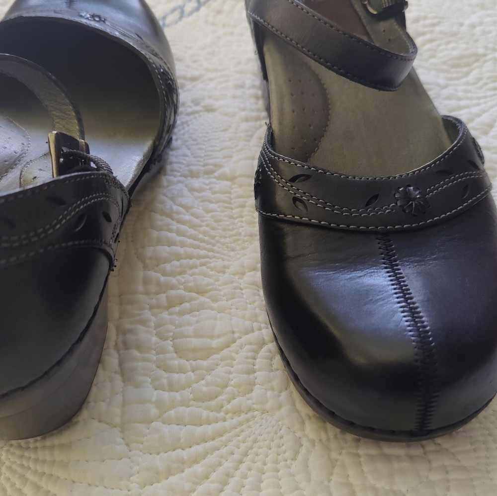 Dansko Black Leather Clog Mule